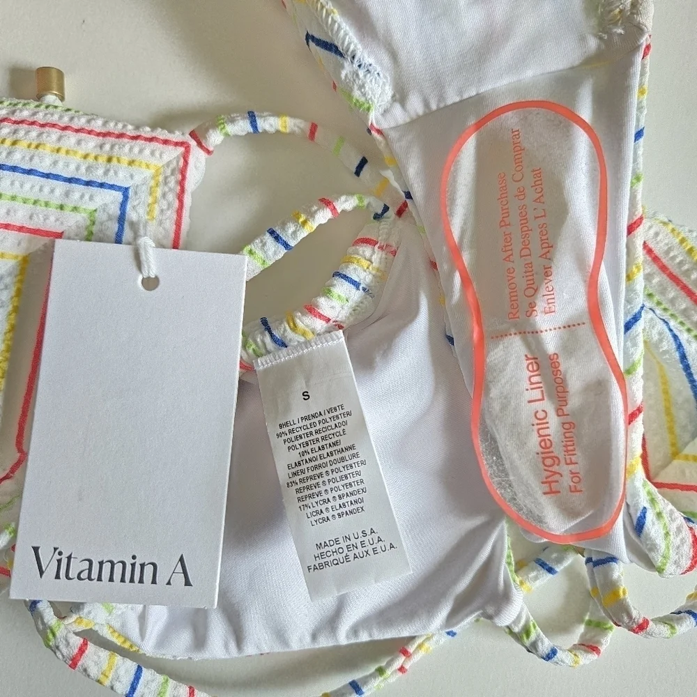 New Vitamin A Natalie Miter Retro Stripe Yarn Dye Triangle Bikini Set NWT Small